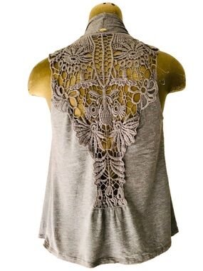 DEX Boho Grey LACE BACK Sleeveless VEST TOP S
